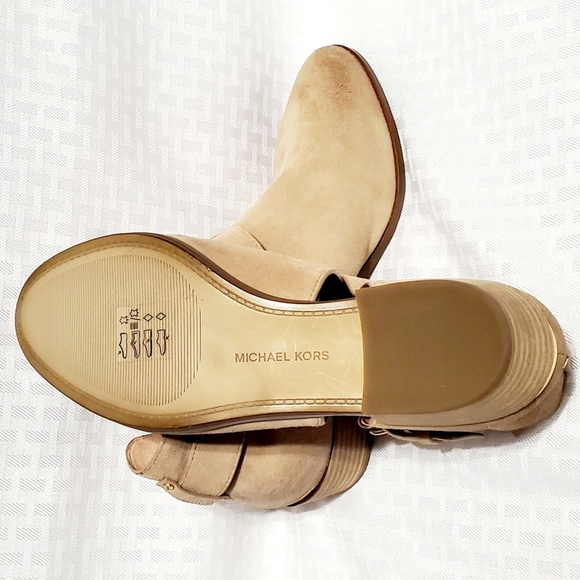 MICHAEL KORS Mercer Buckled Khaki Suede Leather Ankle Boots Size 7 - Picture 10 of 16